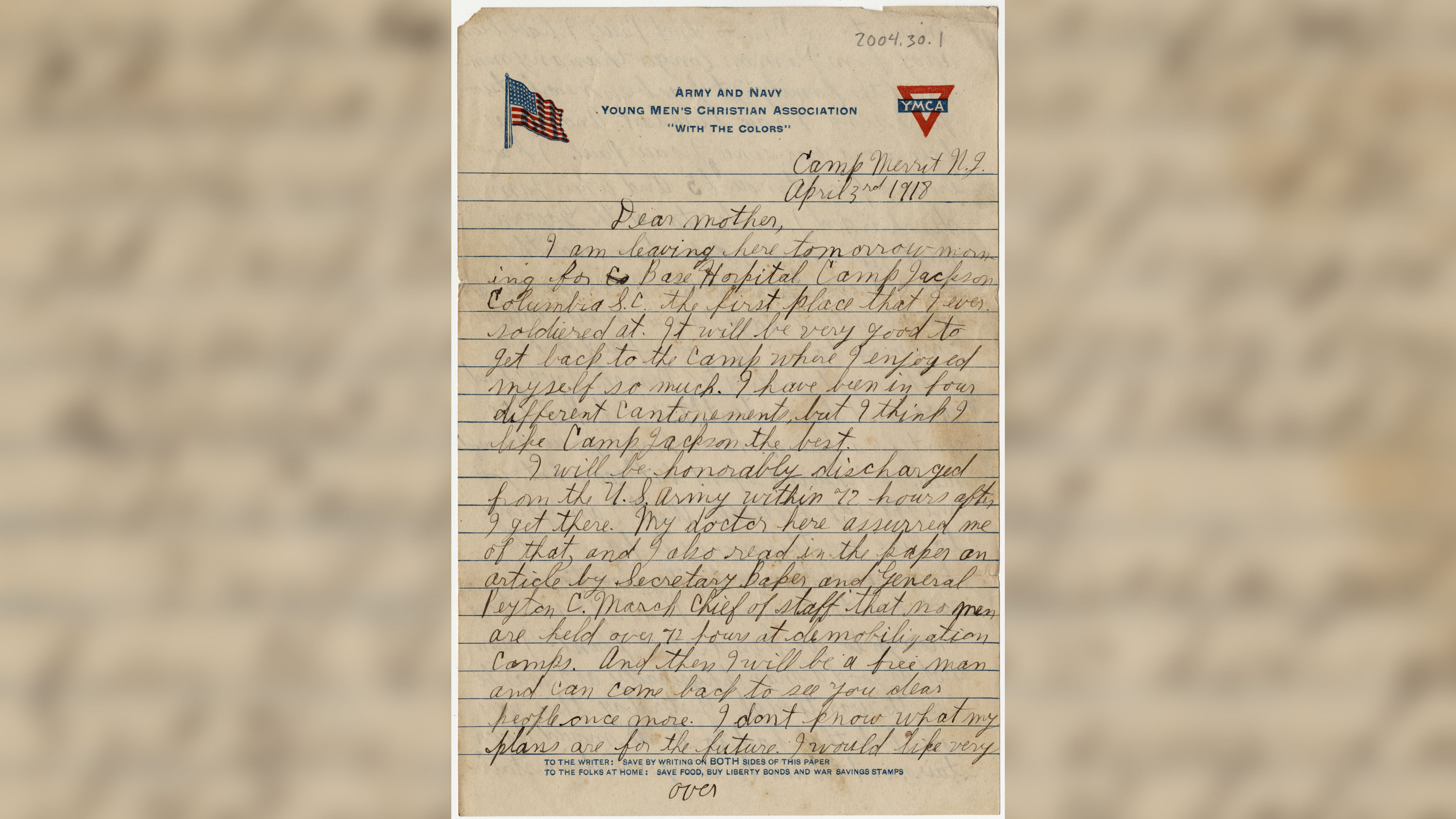 Carta de Charles Darby, que integrou a 81ª Divisão do Exército dos EUA