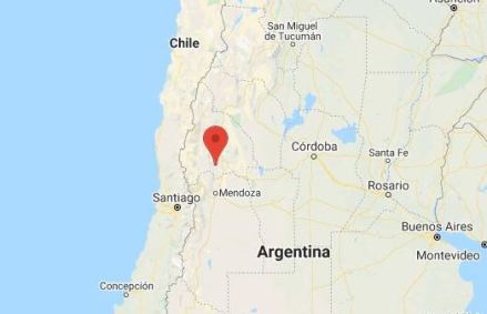 Localização do epicentro de tremor de terra na província de San Juan, na Argenti