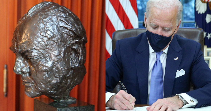 Busto Churchill e Biden