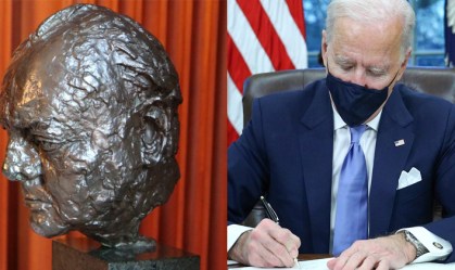 Busto Churchill e Biden