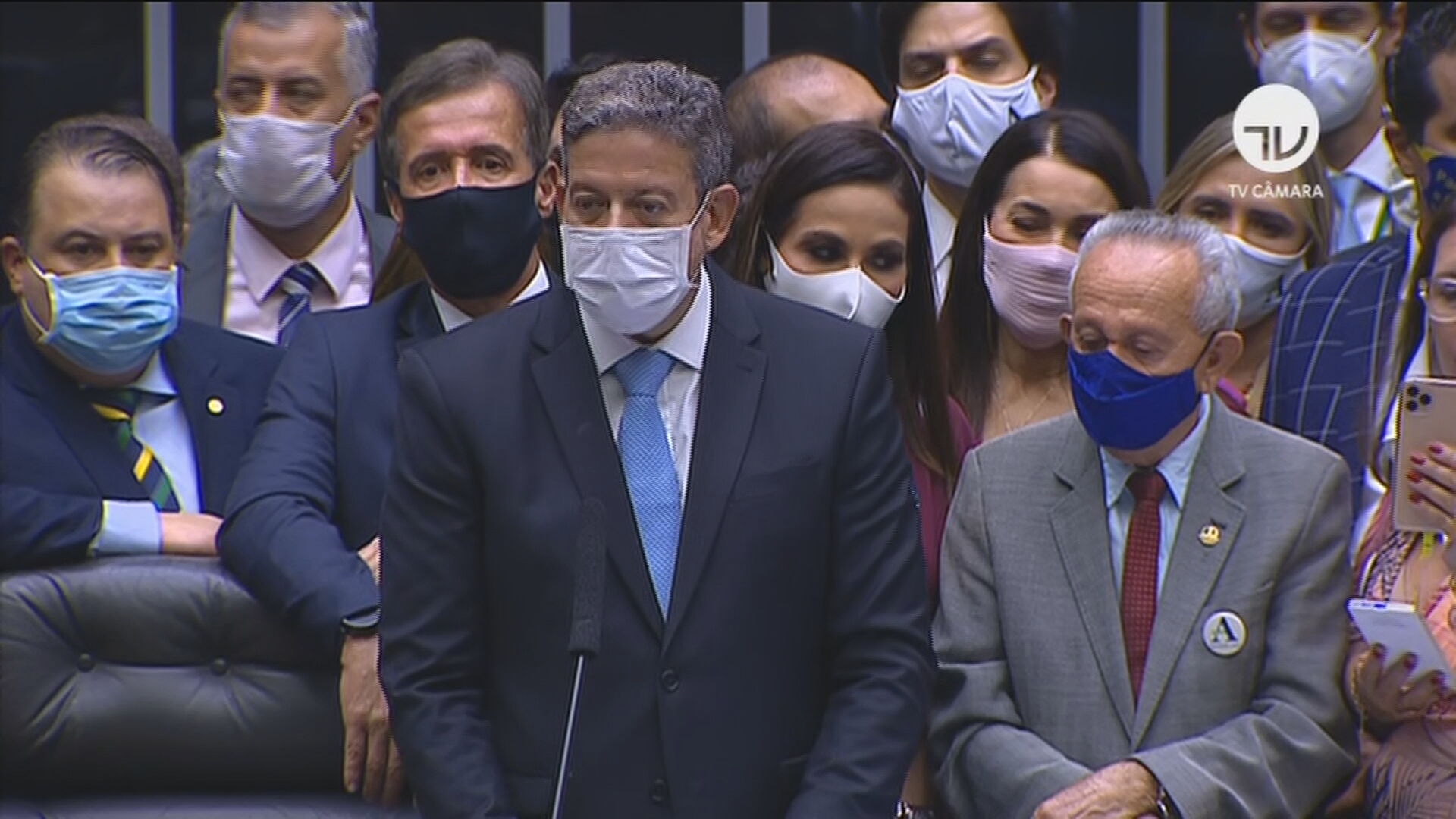 Presidente eleito da Câmara dos Deputados, Arthur Lira, faz seu discurso de poss