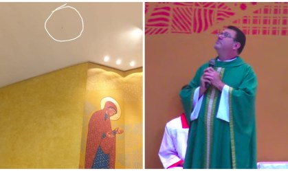 Bala entra pelo teto de igreja