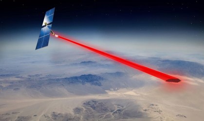 Projeção da energia solar enviada de painel no espaço para um receptor na Terra