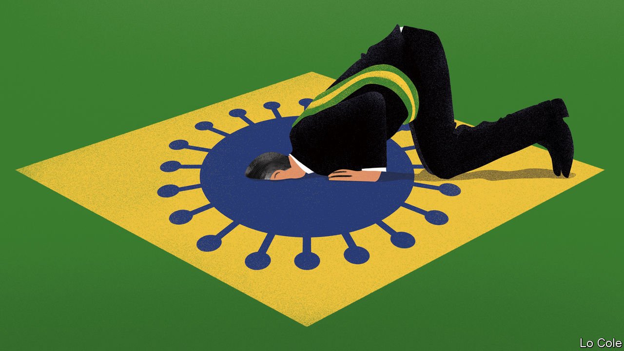 Ilustraçõa da The Economist mostra Bolsonaro afundando em bandeira do Brasil