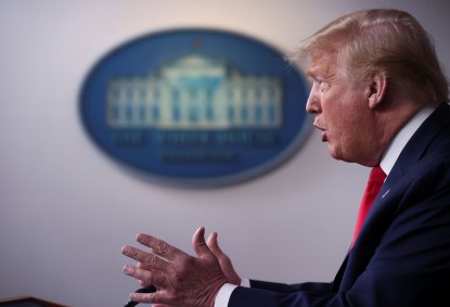 O presidente dos EUA, Donald Trump, em entrevista coletiva na Casa Branca