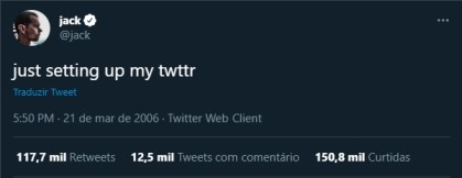 Primeiro tuíte do mundo vale mais de R$ 14 milhões