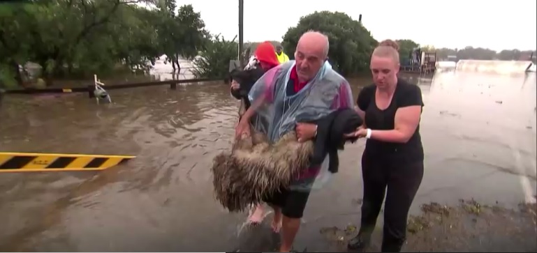 Homem resgata animais durante chuvas intensas e alagamentos na Austrália