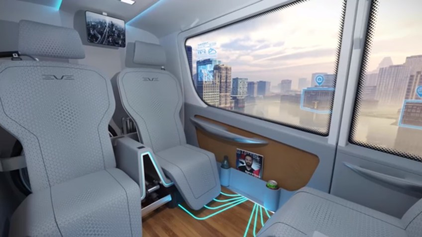 Conceito do interior do 'carro voador' da Embraer / Foto: Reprodução/YouTube