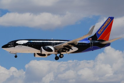 Avião da Southwest com pintura da baleia Shamu