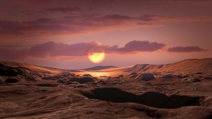 Concepção artística de como deve ser a superfície do planeta Kepler-1649c