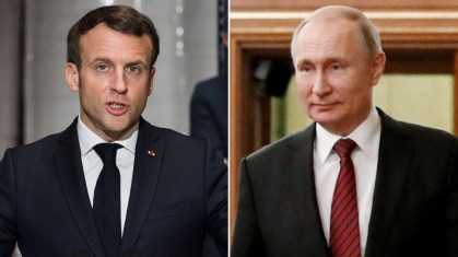 Presidente da França, Emmanuel Macron, e presidente da Rússia, Vladimir Putin.