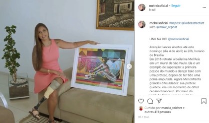 Leilão de serigrafia com obra de Kobra ajudará Mel Reis a trocar prótese