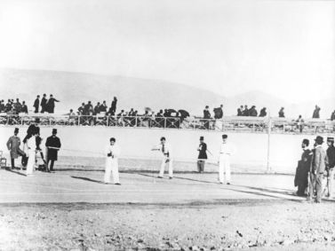 As duplas masculinas do tênis na final dos Jogos Olímpicos de Verão de 1896