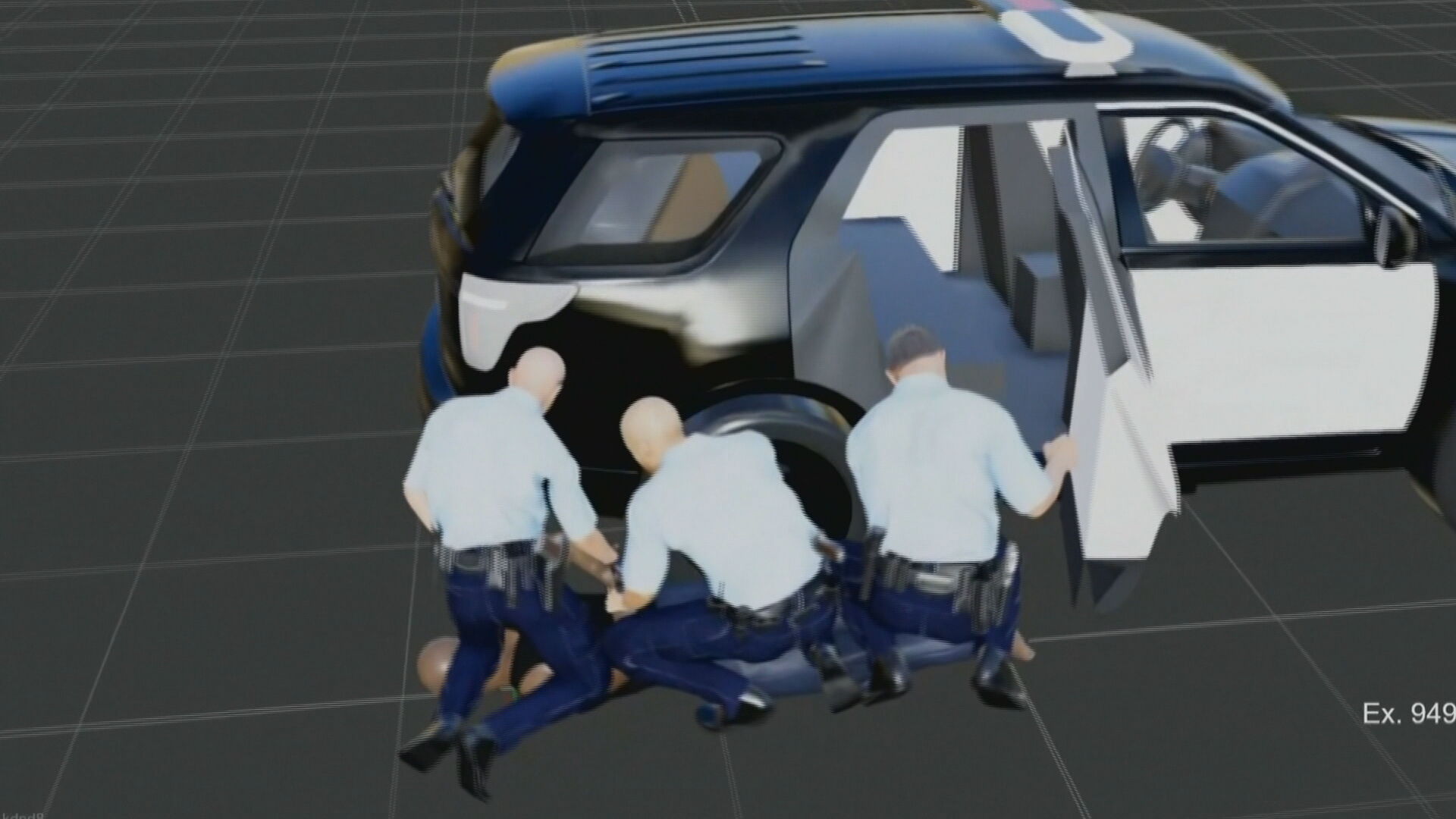 Simulação do assassinato de George Floyd por policiais (09.abr.2021)