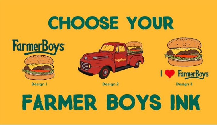 Farmer Boys oferece hamburgueres de graça por um ano para quem tatuar seu nome