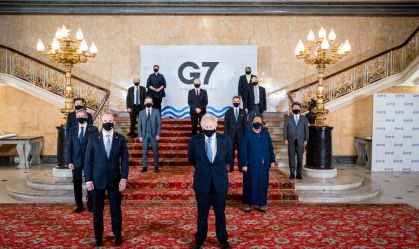 Boris Johnson e ministros das Relações Exteriores na Cúpula do G7