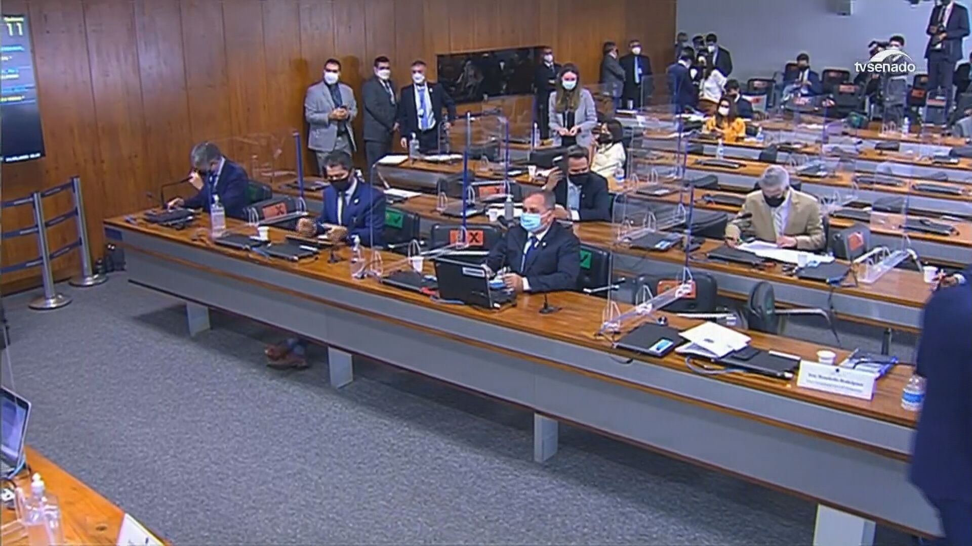 Senadores durante sessão da CPI da Pandemia nesta terça-feira (11)
