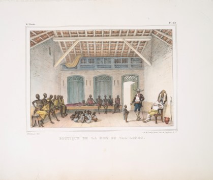 Gravura de Jean Baptiste Debret, de 1835 - Boutique de la rue du Val-Longo