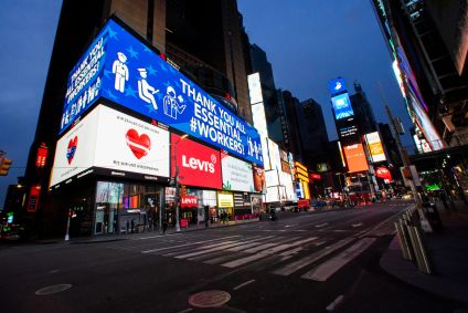 A Times Square, em Nova York, durante a pandemia do novo coronavírus