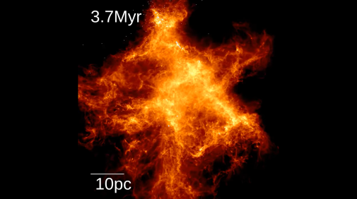Simulação mostra formação estelar em nuvem molecular gigante massiva