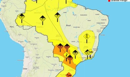 Inmet emite alerta para temporais e ventos fortes no Sul, Sudeste e Centro-Oeste