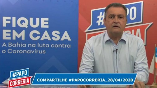 O governador da Bahia, Rui Costa, em transmissão nas redes sociais