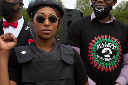 Sasha Johnson, ativista do movimento Black Lives Matter, durante manifestação em