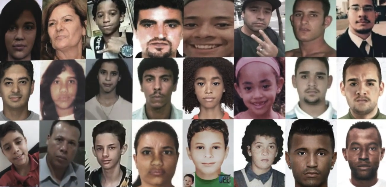 Montagem com fotos de pessoas desaparecidas