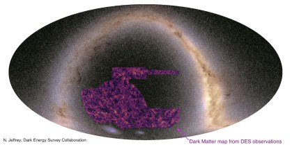 Cientistas criaram maior mapa da matéria escura, apresentado na imagem em roxo