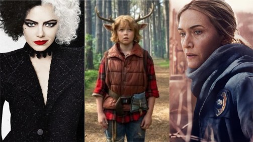 Da esquerda para a direita, Cruella, Sweet Tooth e Mare of Easttown