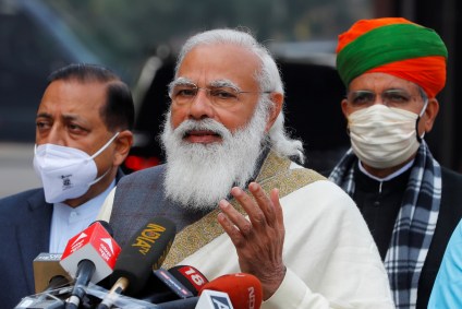 Primeiro-ministro da Índia, Narendra Modi, no Parlamento em Nova Delhi