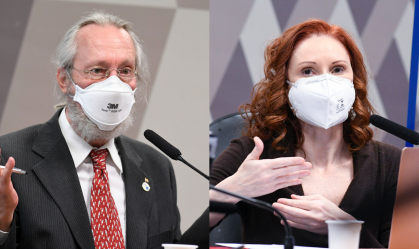 Os cientistas Claudio Maierovitch e Natalia Pasternak durante a CPI da Pandemia