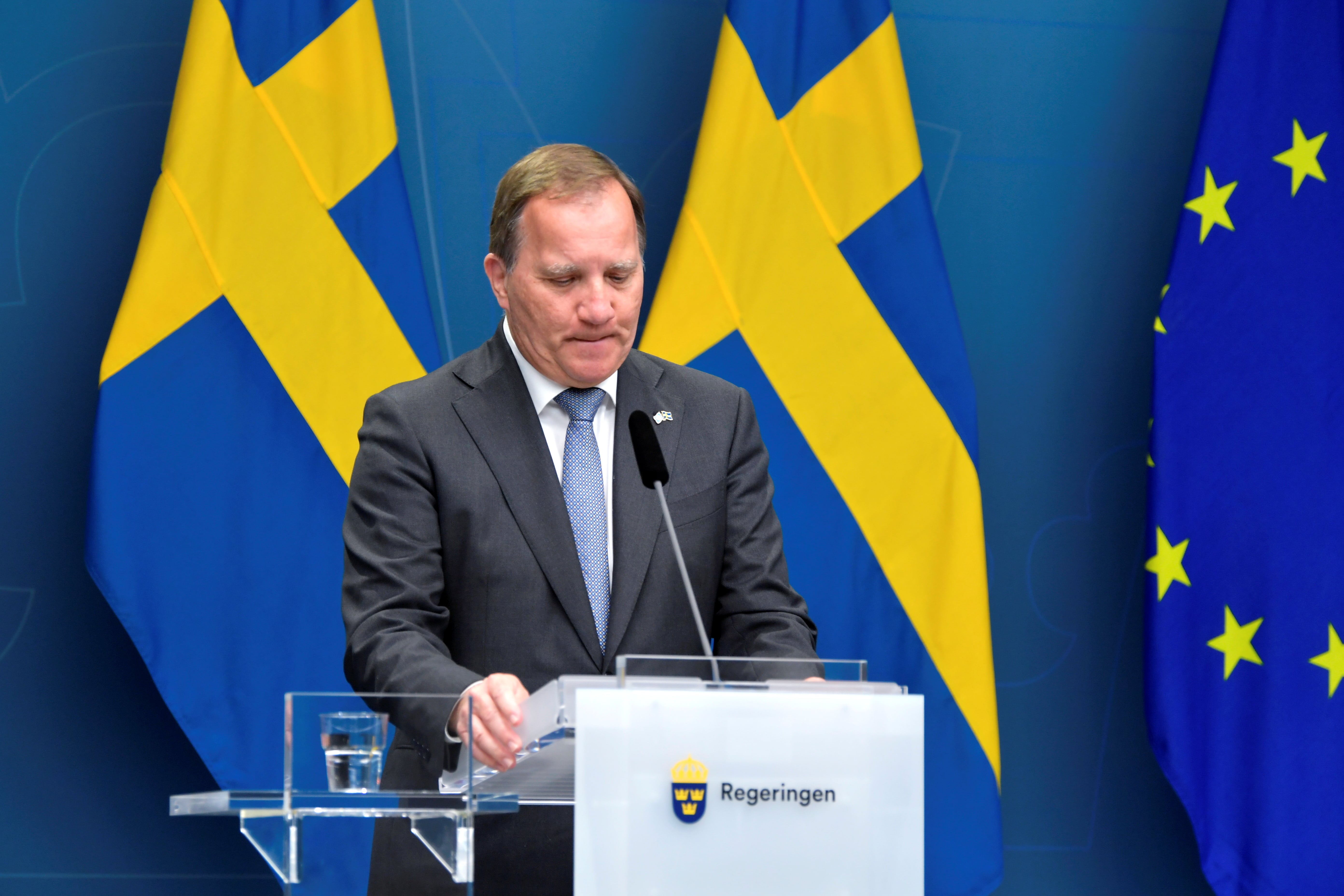 Premiê da Suécia, Stefan Lofven, durante entrevista coletiva em Estocolmo
