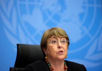 Michelle Bachelet durante entrevista coletiva em Genebra