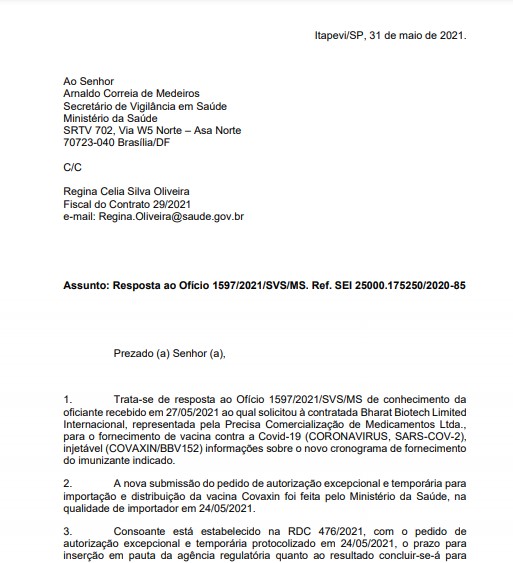 Ofício nº 11/2021/PRECISA/CONTRATO 29-2021