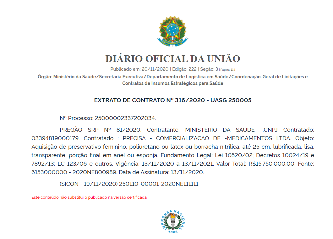 Extrato de contrato Precisa Medicamentos