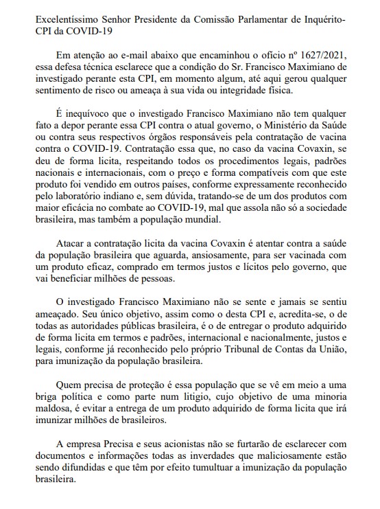 Carta de Francisco Maximiano Carta de Francisco Maximiano
