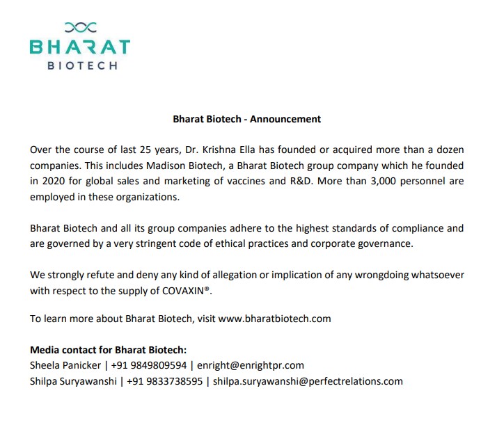 Nota da Bharat Biotech Nota da Bharat Biotech