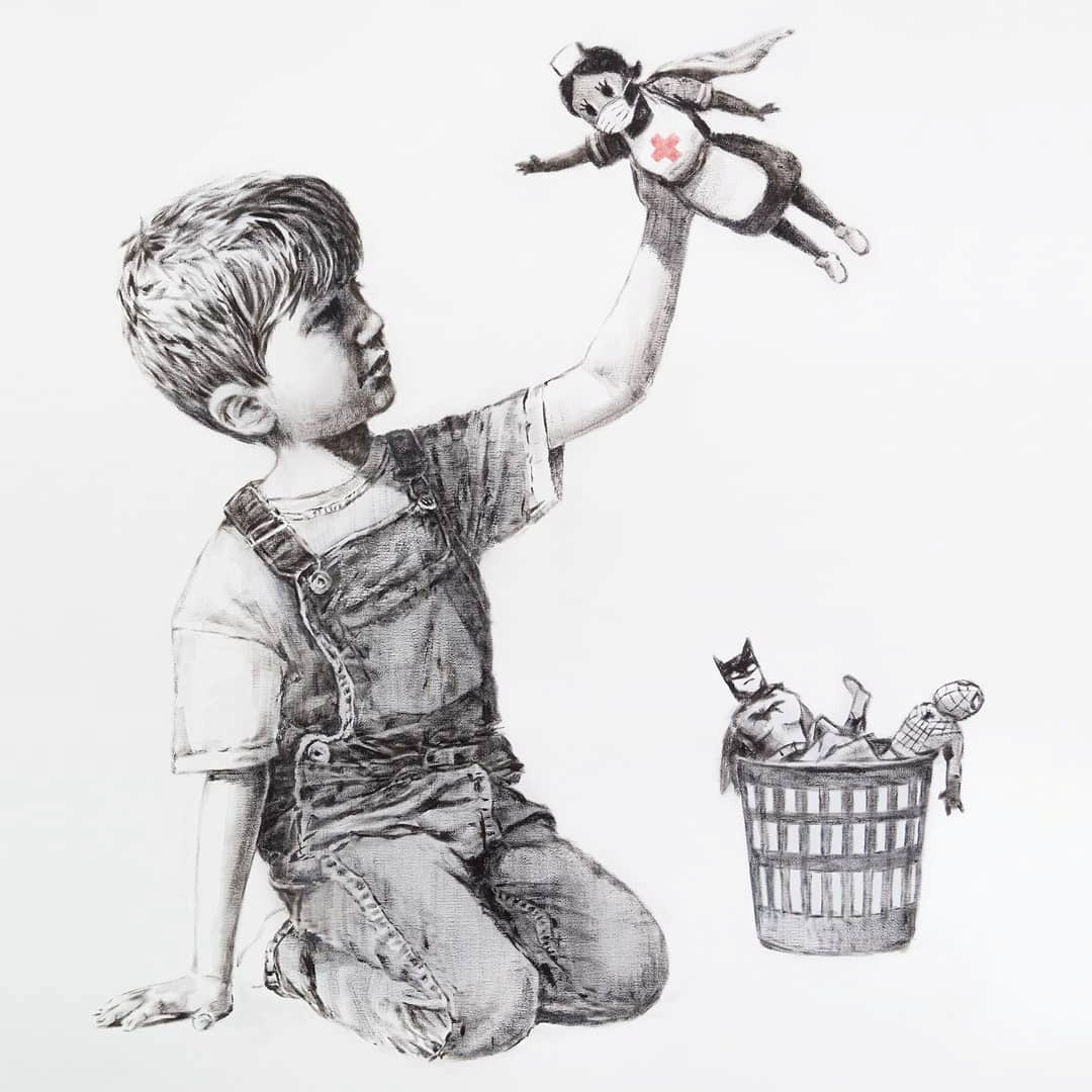 Obra de Banksy mostra enfermeira britânica como super-heroína