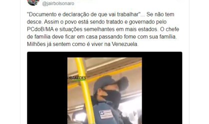 Bolsonaro posta vídeo de abordagem policial no MA e compara estado à Venezuela