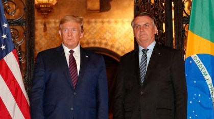 O presidente dos Estados Unidos, Donald Trump, em encontro com Jair Bolsonaro