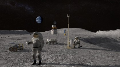 Em desenho, artista reproduz o que será o programa Artemis, da NASA.