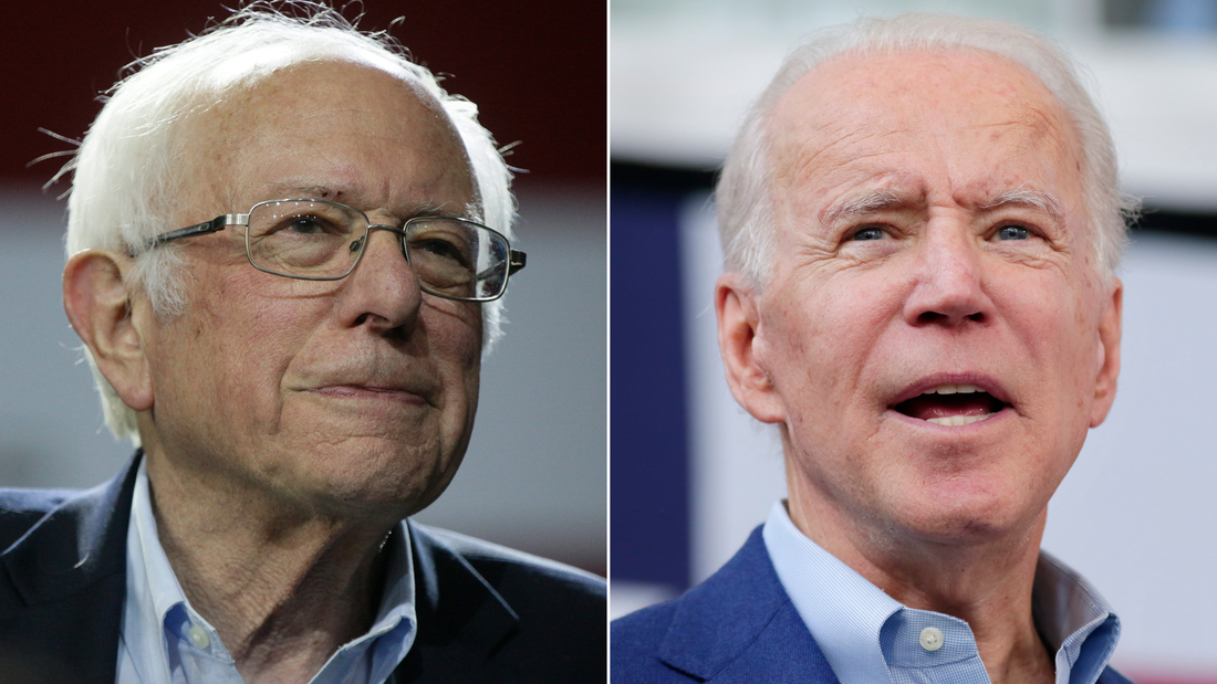Os candidatos democratas Bernie Sanders e Joe Biden