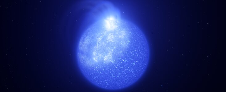 Representação de manchas magnéticas gigantes na superfície de uma estrela