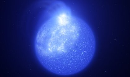 Representação de manchas magnéticas gigantes na superfície de uma estrela