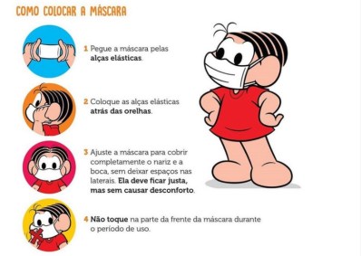 Material da Turma da Mônica explica como utilizar máscaras