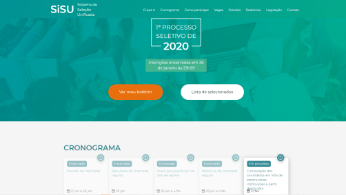 Site do Sistema de Seleção Unificada (Sisu), na manhã desta terça-feira (16)
