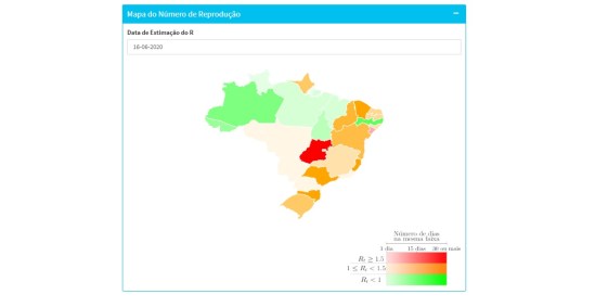 Mapa de taxas de reprodução da Covid-19 no Brasil feito pelo Covid-19 Analytics
