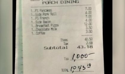 EUA: Cliente de restaurante deixa gorjeta de US$ 1 mil para ajudar funcionários