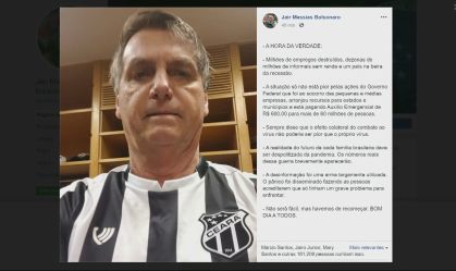 Bolsonaro volta a defender ações contra pandemia e alerta para risco de recessão